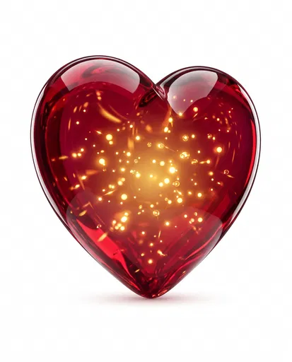 Glossy Red Glass Heart With Golden Lights