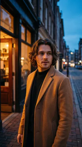 Man in Camel Coat at Twilight