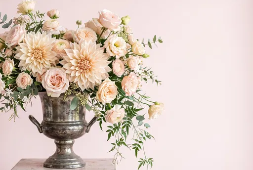 Blush and Peach Floral Bouquet in Urn