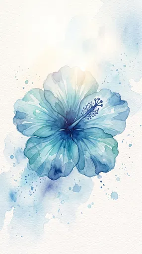 Blue Watercolor Hibiscus Flower Illustration