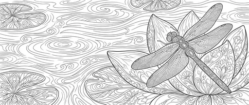 Intricate Dragonfly on Lotus Coloring Page