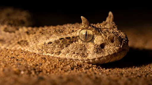Close-Up of Horned Viper in Desert Sand