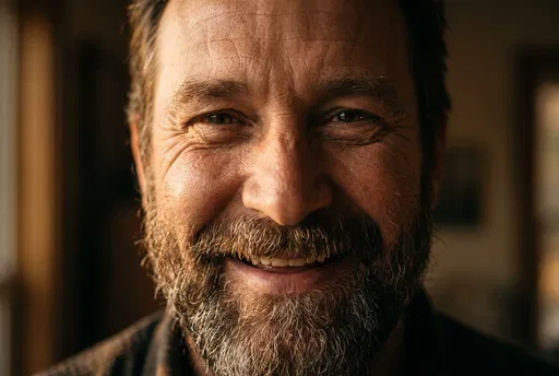 Close-Up Portrait of Smiling Bearded Man