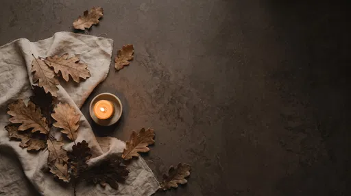 Autumn Oak Leaves and Candle Flat Lay