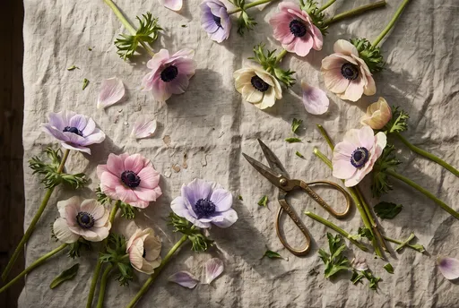 Flat Lay of Pastel Anemone Flowers