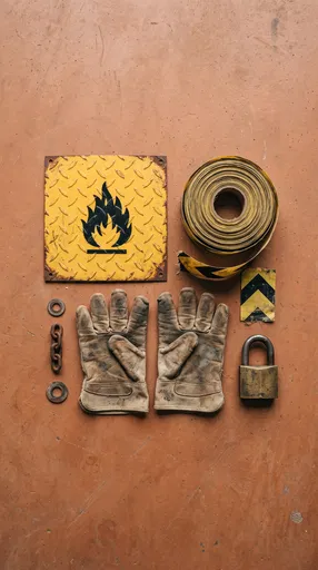 Flat Lay of Weathered Industrial Safety Gear