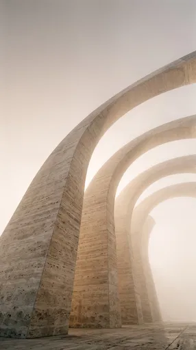 Minimalist Travertine Arches in Morning Haze