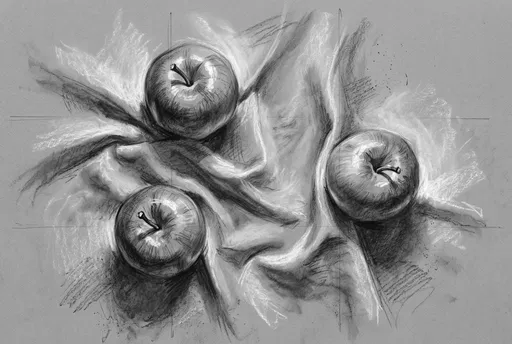Charcoal and Chalk Drawing of Three Apples