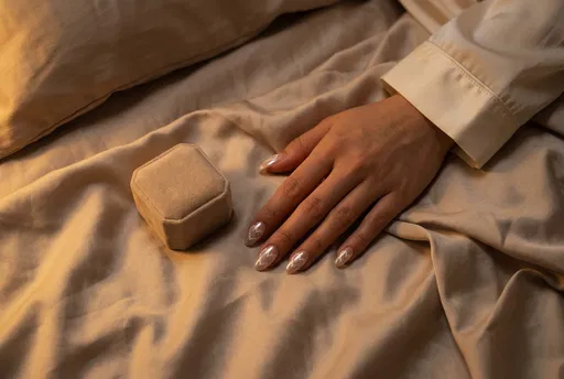 Manicured Hand Beside Velvet Ring Box
