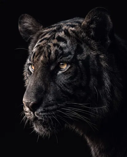 Studio Portrait of Melanistic Black Tiger