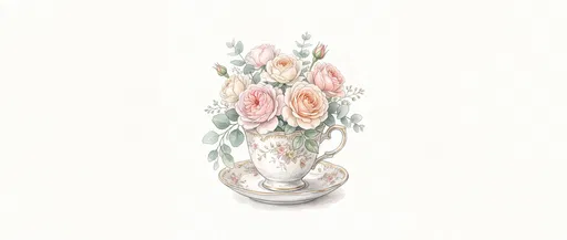 Watercolor Teacup With Pastel Roses Illustration