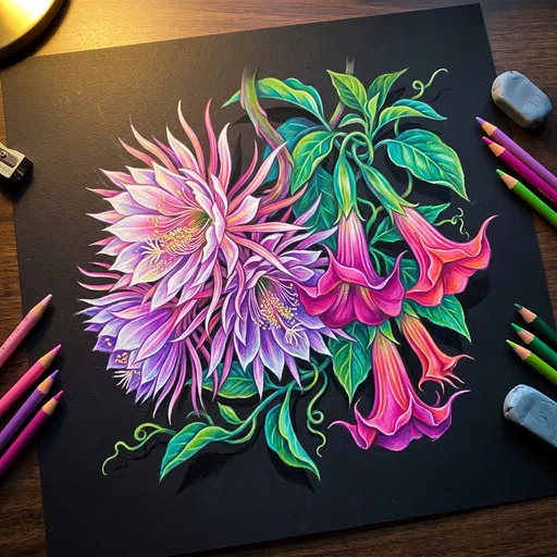 Vibrant Colored Pencil Flower Drawing