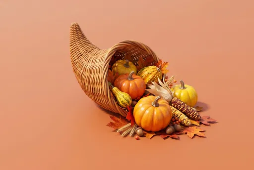 Wicker Cornucopia With Autumn Harvest