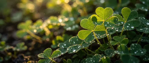 Dewy Green Shamrocks in Golden Sunlight