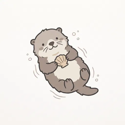Cute Sea Otter Holding Scallop Shell Illustration