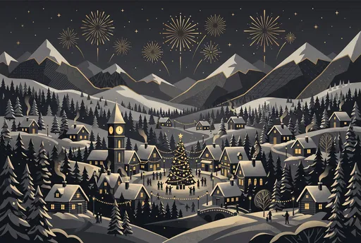 Gold and Charcoal Winter Village Fireworks