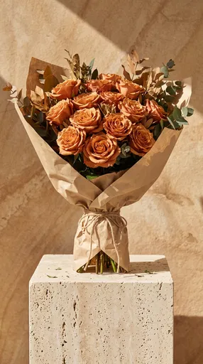 Toffee Rose Bouquet on Travertine Plinth