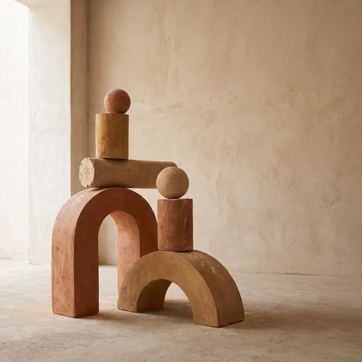 Balanced Terracotta and Sand Geometric Sculpture