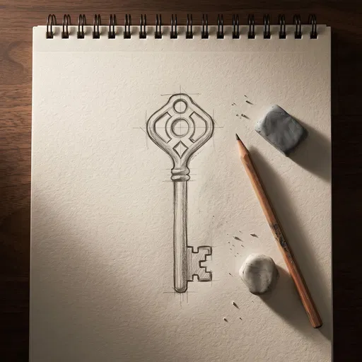 Antique Key Pencil Sketch on Drawing Pad