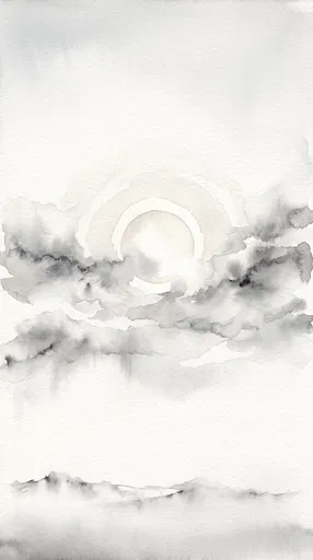 Minimalist Monochrome Watercolor Sun and Clouds