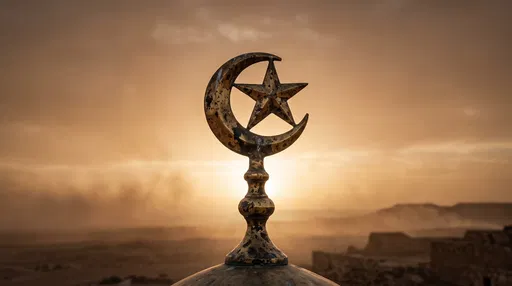 Weathered Brass Crescent and Star Finial