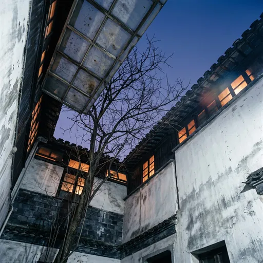 Walled Courtyard House at Blue Hour