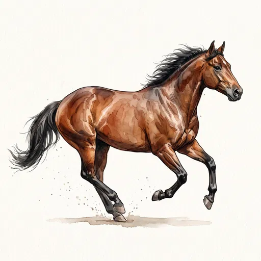Watercolor Illustration of Running Bay Horse