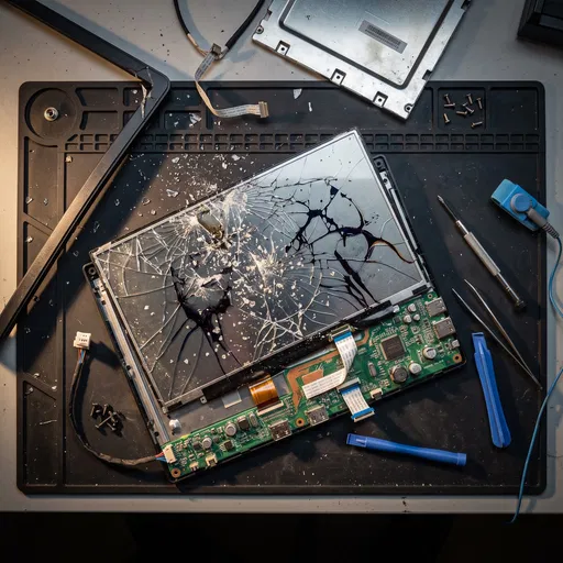 Disassembled Broken Screen on Repair Mat