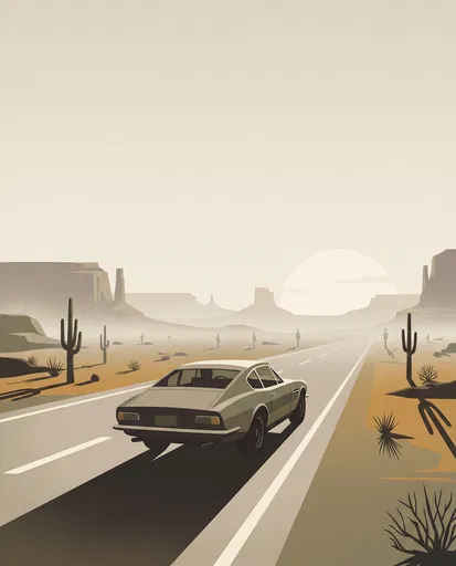 Vintage Coupe on Desert Highway Illustration
