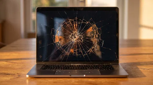 Modern Laptop With Shattered Glass Screen