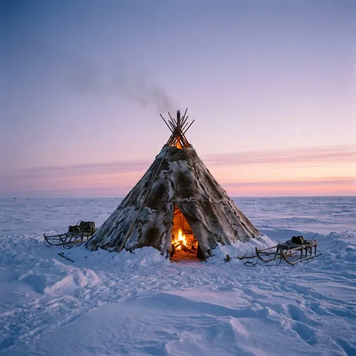 Traditional Chum Tent on Snowy Tundra