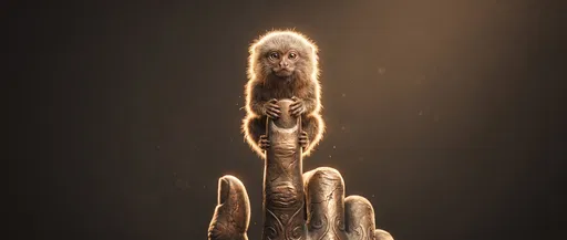 Tiny Marmoset on Sculpted Bronze Finger