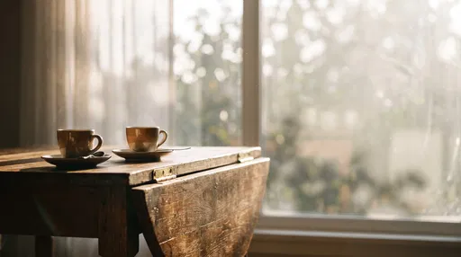Espresso Cups on Wooden Drop-Leaf Table