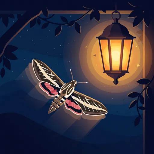 Sphinx Moth Flying Near Glowing Lantern
