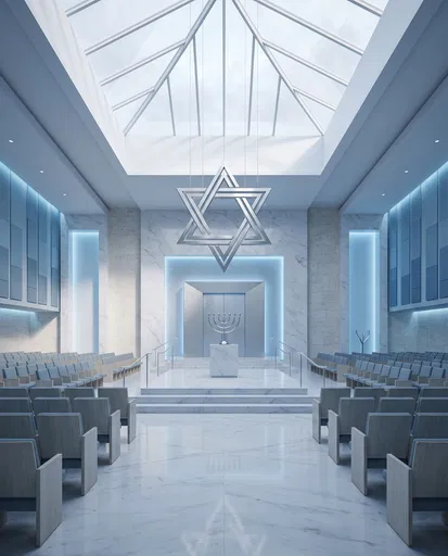 Modern Blue and White Synagogue Interior