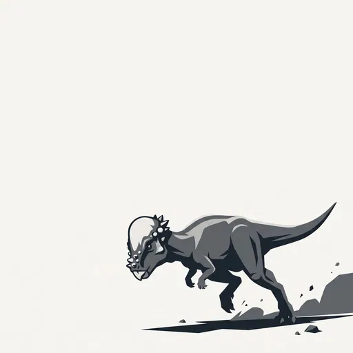 Monochrome Vector Illustration of Charging Pachycephalosaurus