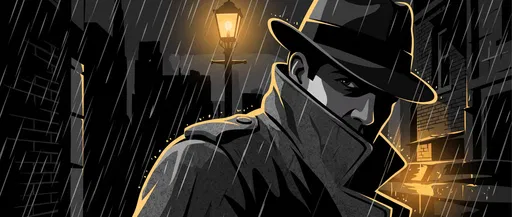 Noir Detective in Rainy Night Street