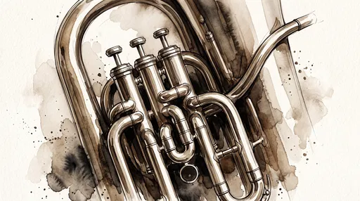 Sepia Watercolor Brass Euphonium Illustration