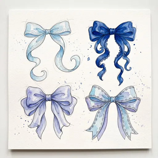 Watercolor Blue Coquette Bows Illustration