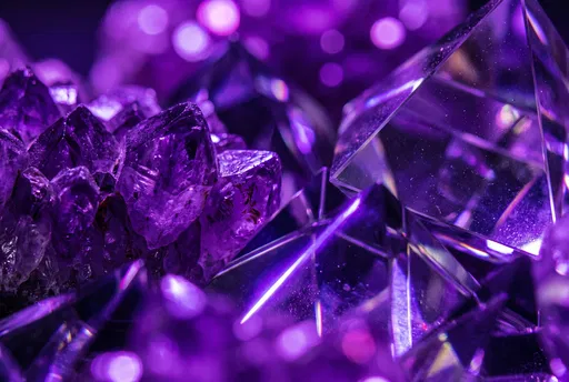 Macro Amethyst Crystals and Glass Prisms