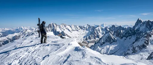 Snowboarder Standing on Alpine Mountain Peak