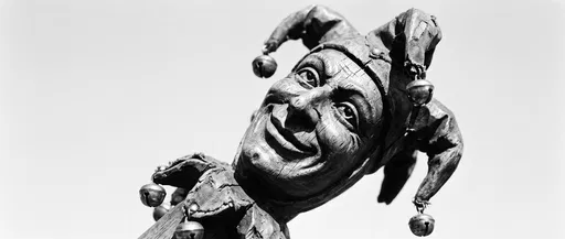 Carved Wooden Jester Head Close-Up