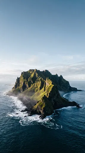 Aerial View of Rugged Volcanic Island