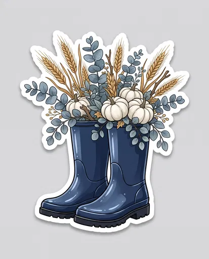 Navy Rain Boots Autumn Bouquet Sticker