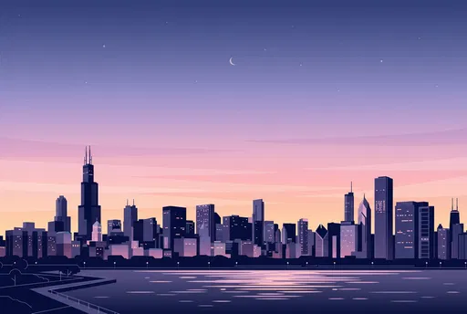 Minimalist Chicago Skyline at Dusk Illustration