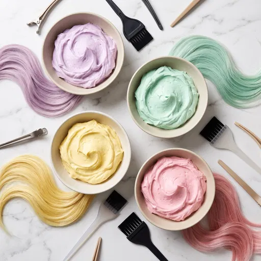 Pastel Hair Dye Bowls and Swatches