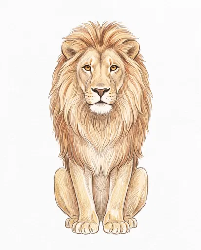 Colored Pencil Sitting Lion Illustration