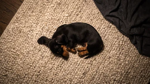 Sleeping Dachshund Puppy on Wool Rug