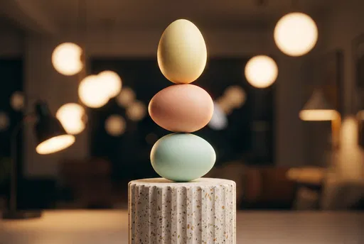 Pastel Eggs Balanced on Terrazzo Pedestal