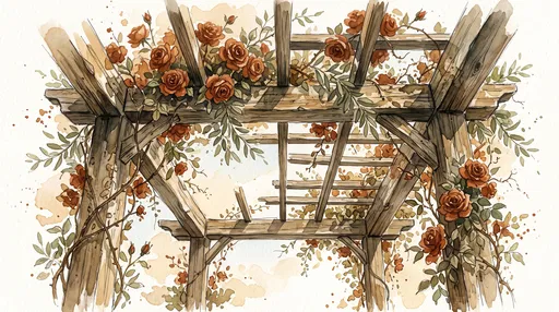 Watercolor Pergola with Terracotta Roses